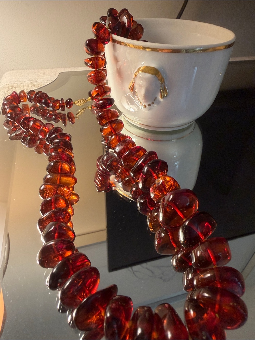 Vintage Cognac Baltic Amber Graduated Necklace 66.7 Grams TW. 14/20 GF Clasp